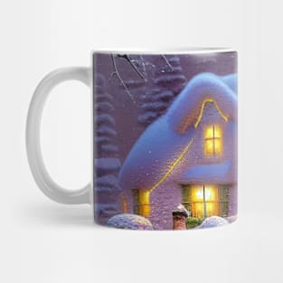 Magical Fantasy Cottage with Lights In A Snowy Scene, Scenery Nature Mug